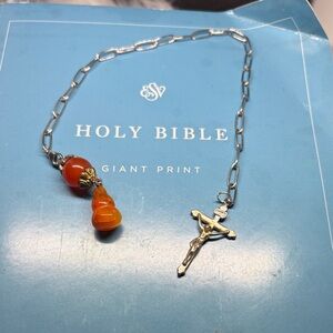 Bible Bookmark with Genuine Carnelian and Vintage Cross